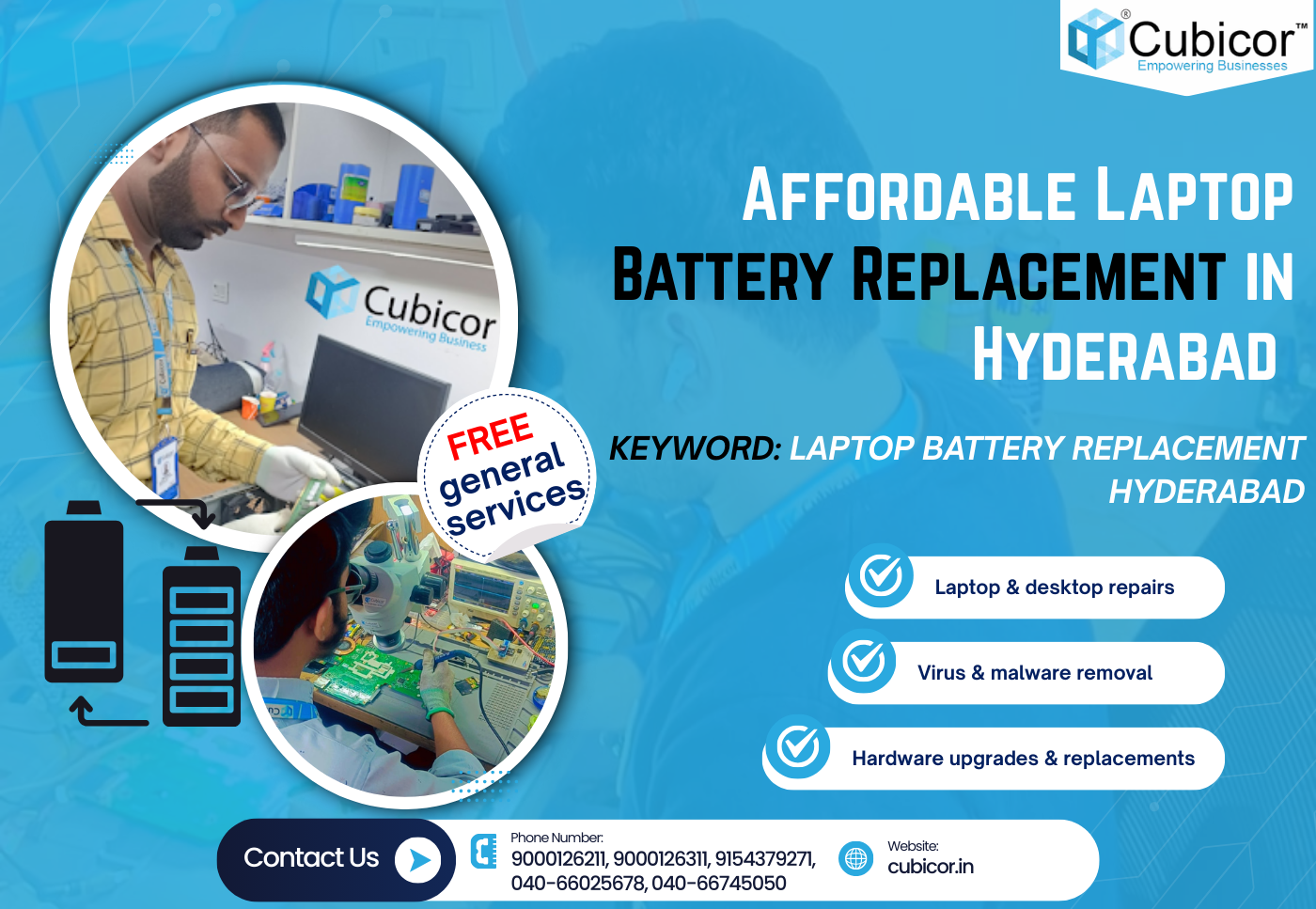 Affordable Laptop Battery Replacement in Hyderabad – Complete 2025-2026 Guide by Cubicor